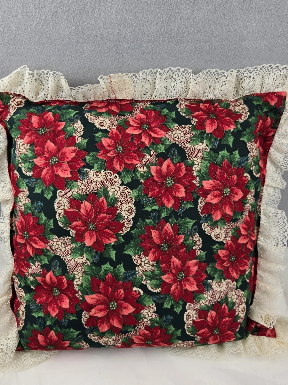 Holiday Poinsettia Decorative Throw Pillow - Red & Green